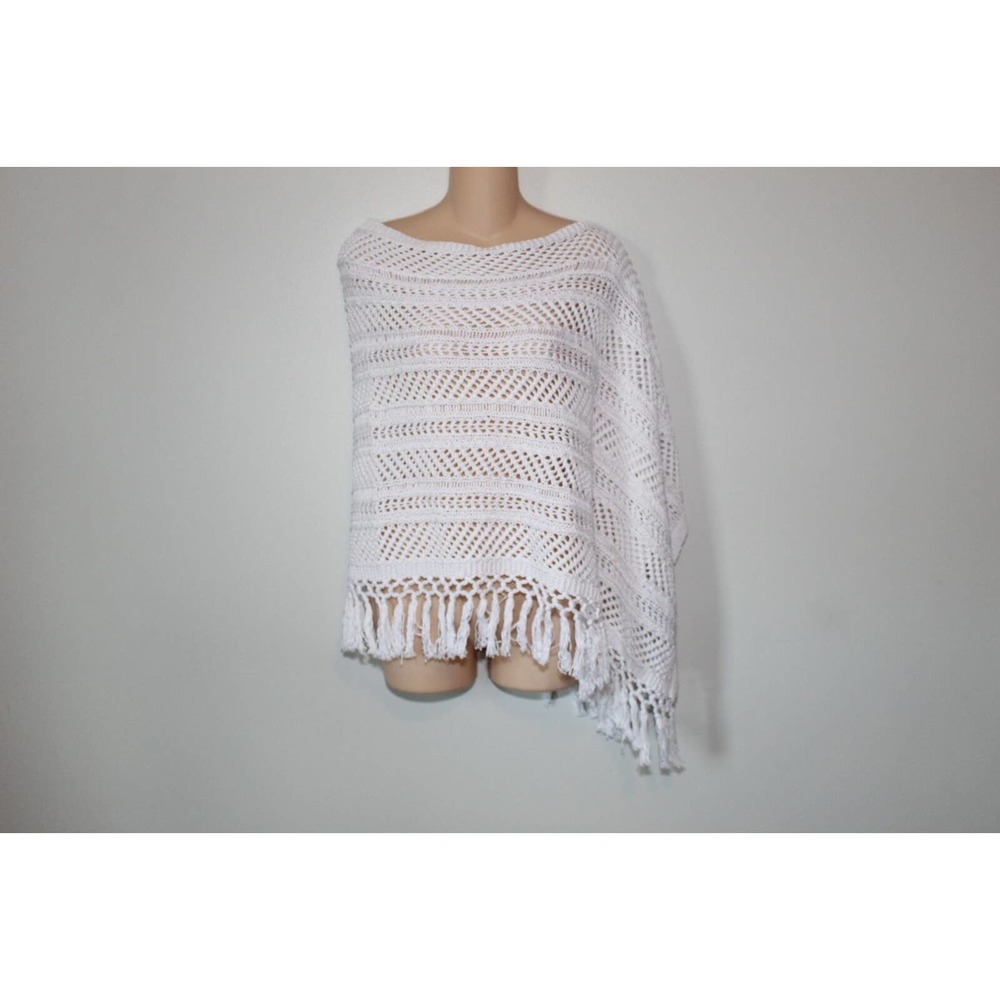 Lilly Pulitzer Viala Crochet Fringe Poncho Wrap White OS One Size H14410 - Picture 2 of 9